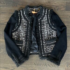 Tory Burch Black Tweed & Knit Cropped Blazer